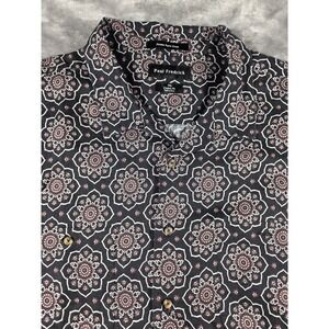 Paul Fredrick Button Up Shirt Mens 3XL Black Linen Geometric Classic Fit